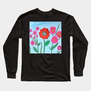 Blue and red Flowers Long Sleeve T-Shirt